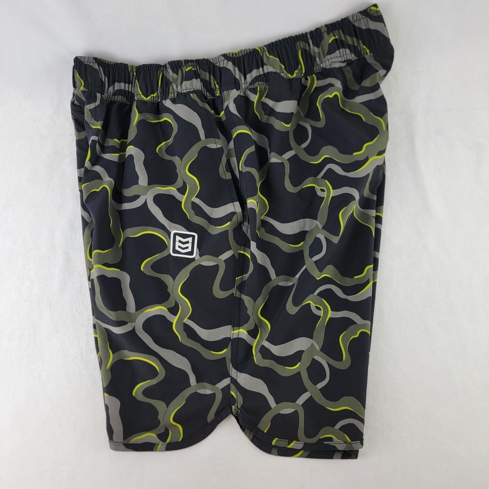 MTN OPS Limited Edition Riot Shorts Mens Large Black Neon Yellow Abstract Swirl